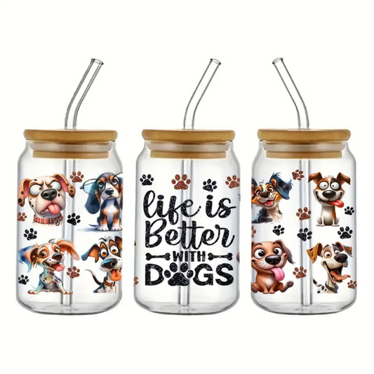 Puppy Lovers Stylish Glass Tumbler-550ML