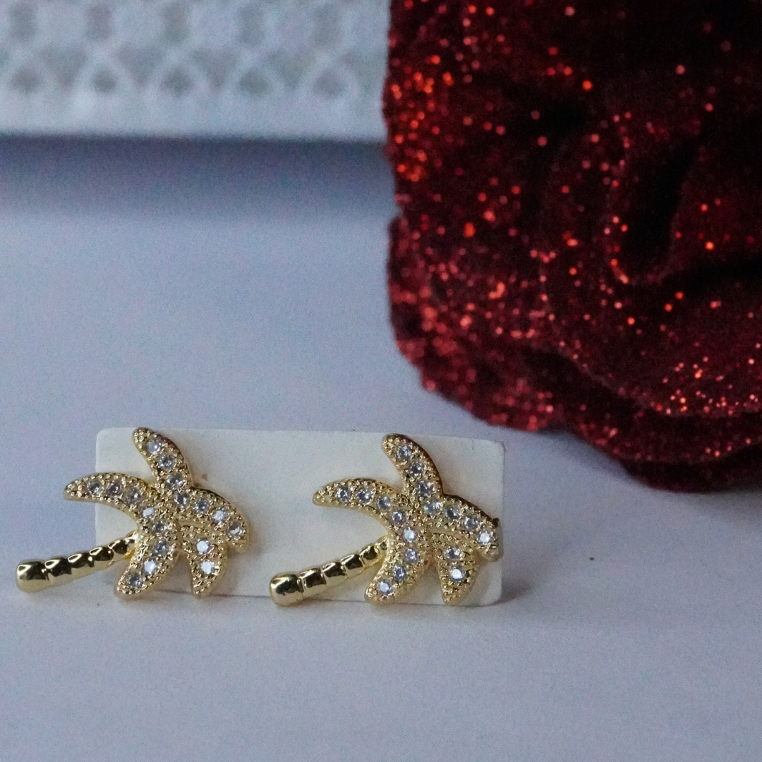 Whale & Palm Tree Stud Stainless Steel Earrings